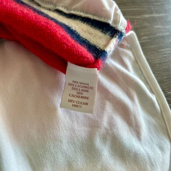 Scripted Red Wool Cashmere Striped Sweater w White Collar Asymmetrical Hem Small - Picture 8 of 9